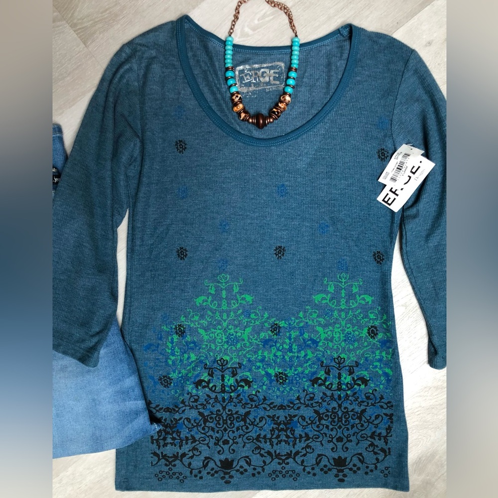 ERGE New Tattoo Print Blue Top